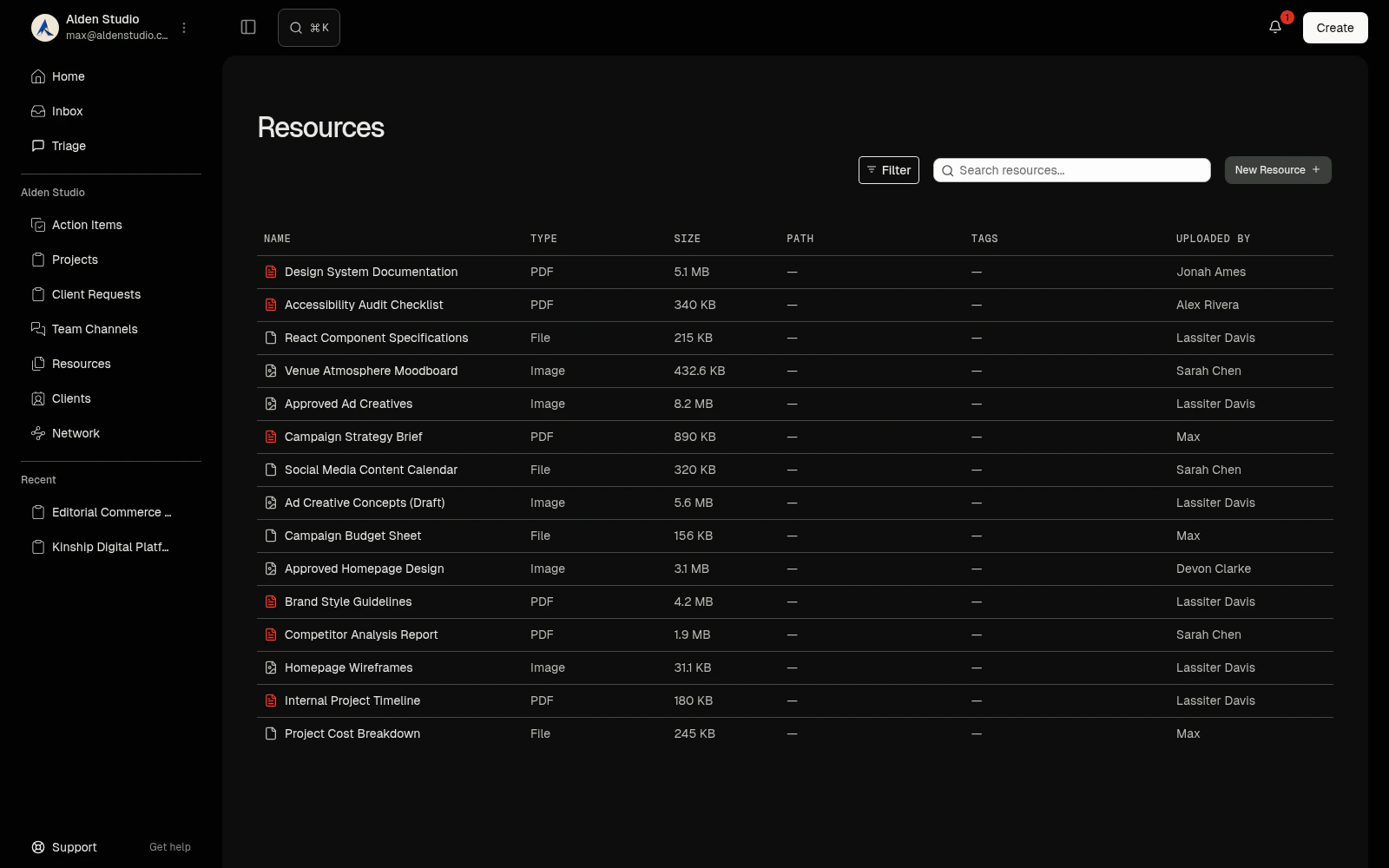 The Watson file library showing project assets