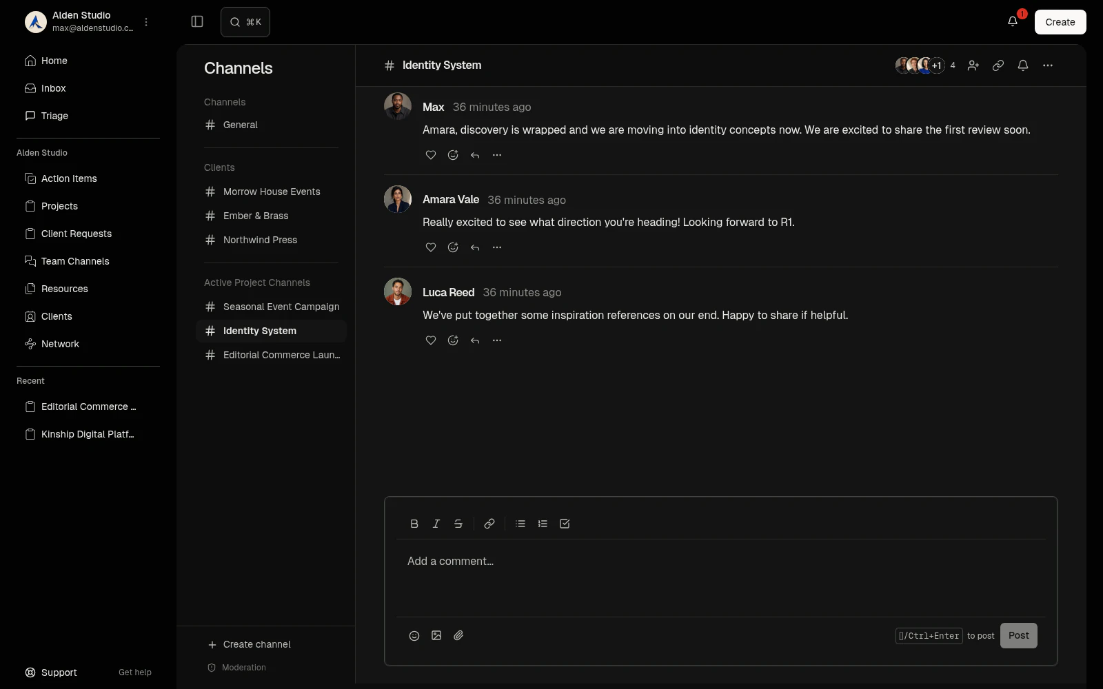 A Watson team channel with an active conversation