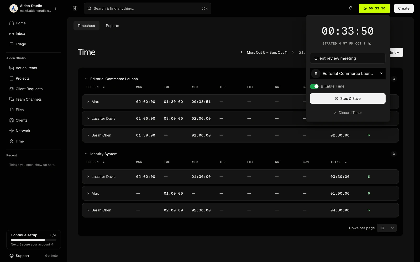 Watson Studio: Timer, from the top bar